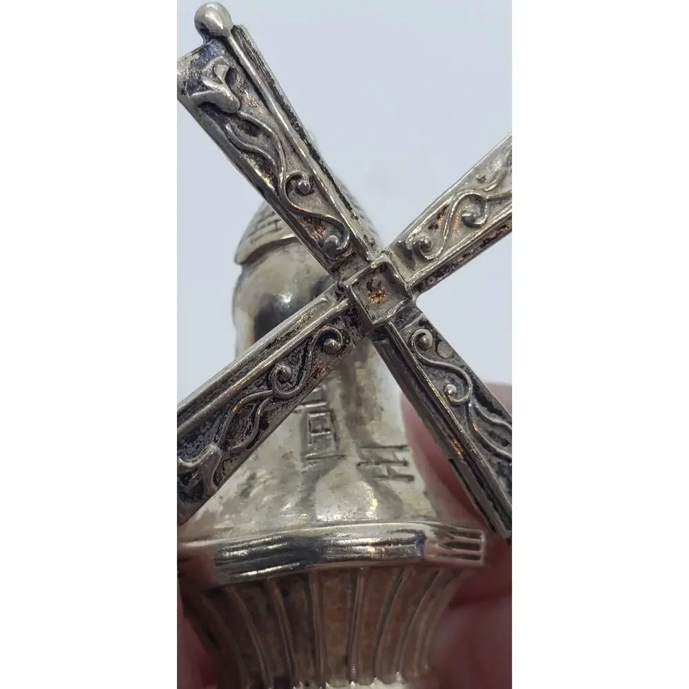 Vintage Brooch Figural 3-D Windmill Moves Spins Sterling Silver Holland Lang